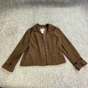 Plaza South Jacket Women 12P‎ Brown shacket Bell sleeves Embroidered details